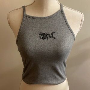 Grey and Black dragon crop top